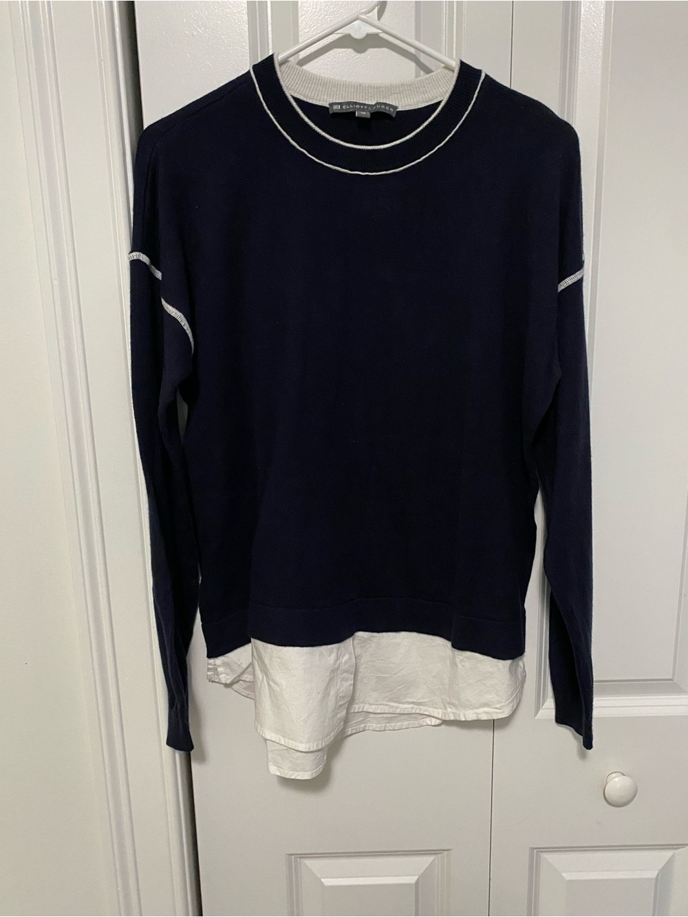 Elliott Lauren Navy Layered-Look Cotton Cashmere Sweater